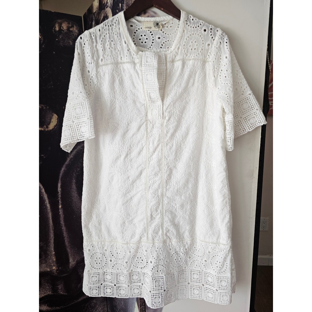 Everleigh Eyelet Embroidered Shift Dress Women's Medium White Short Sleeve